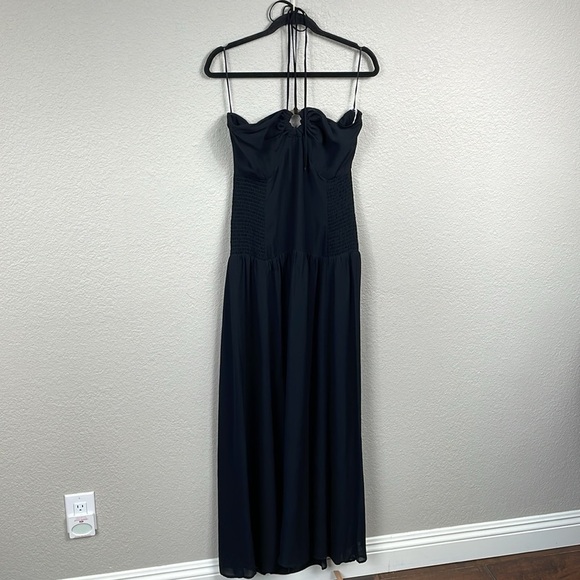 NWT Reformation Eleni Dress Black Maxi Halter Minimalist Vacation Sz 12 - Picture 4 of 14